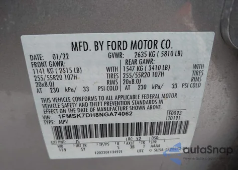 2022 Ford Explorer Xlt z USA, uszkodzony, nr VIN 1FMSK7DH8NGA74062